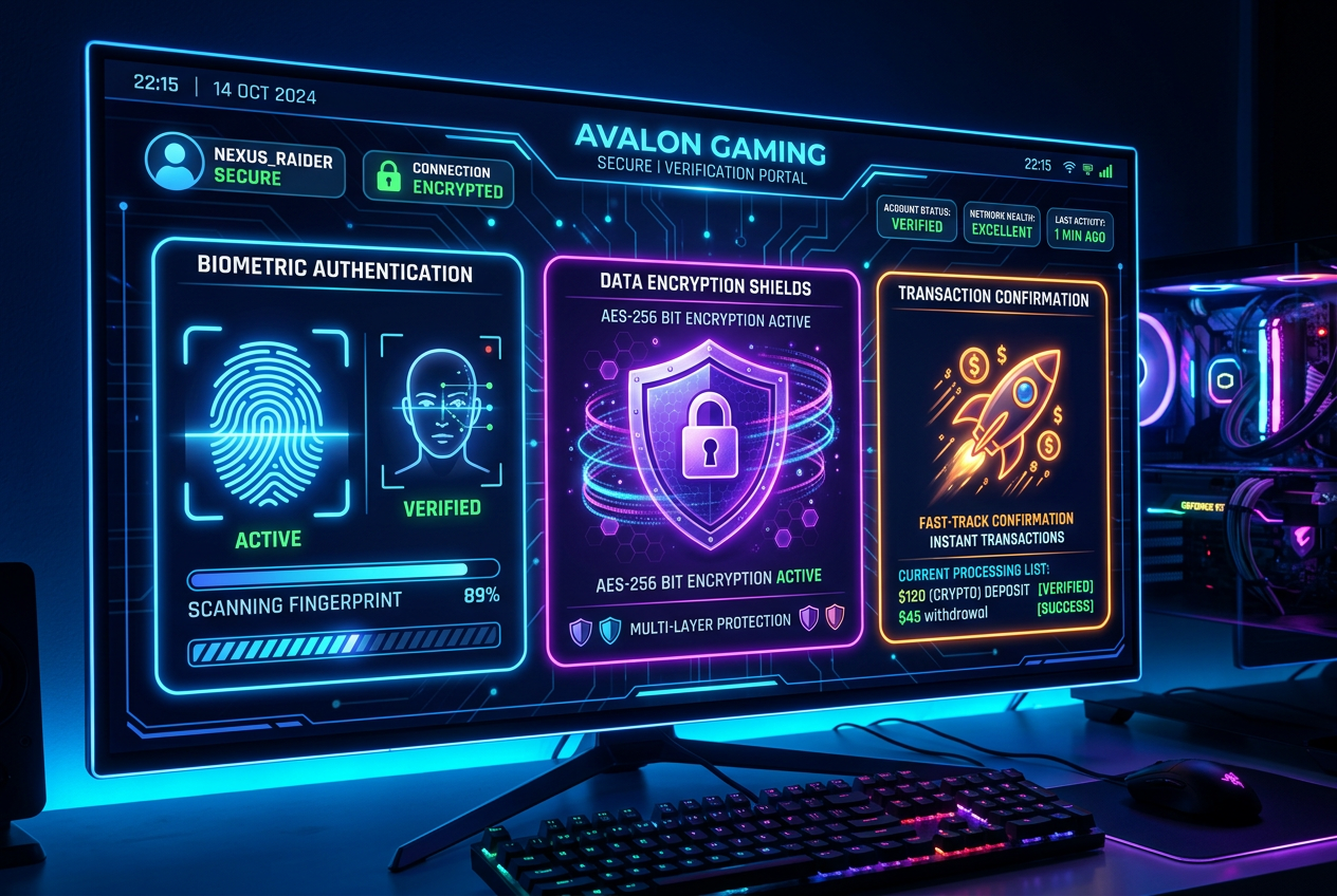 Modern online casino transaction security and verification interface dashboard