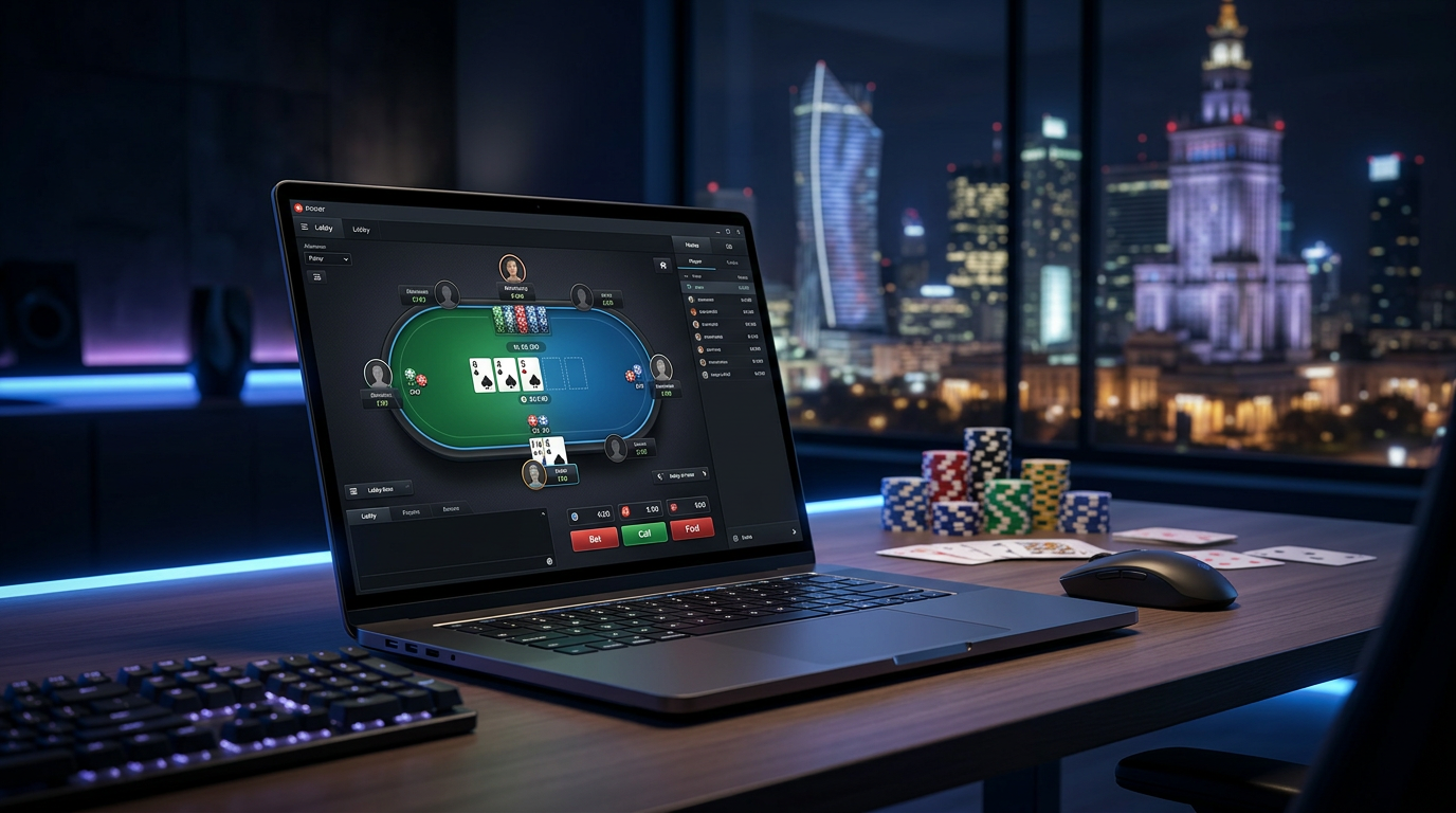 Nowoczesny interfejs pokera online na ekranie laptopa