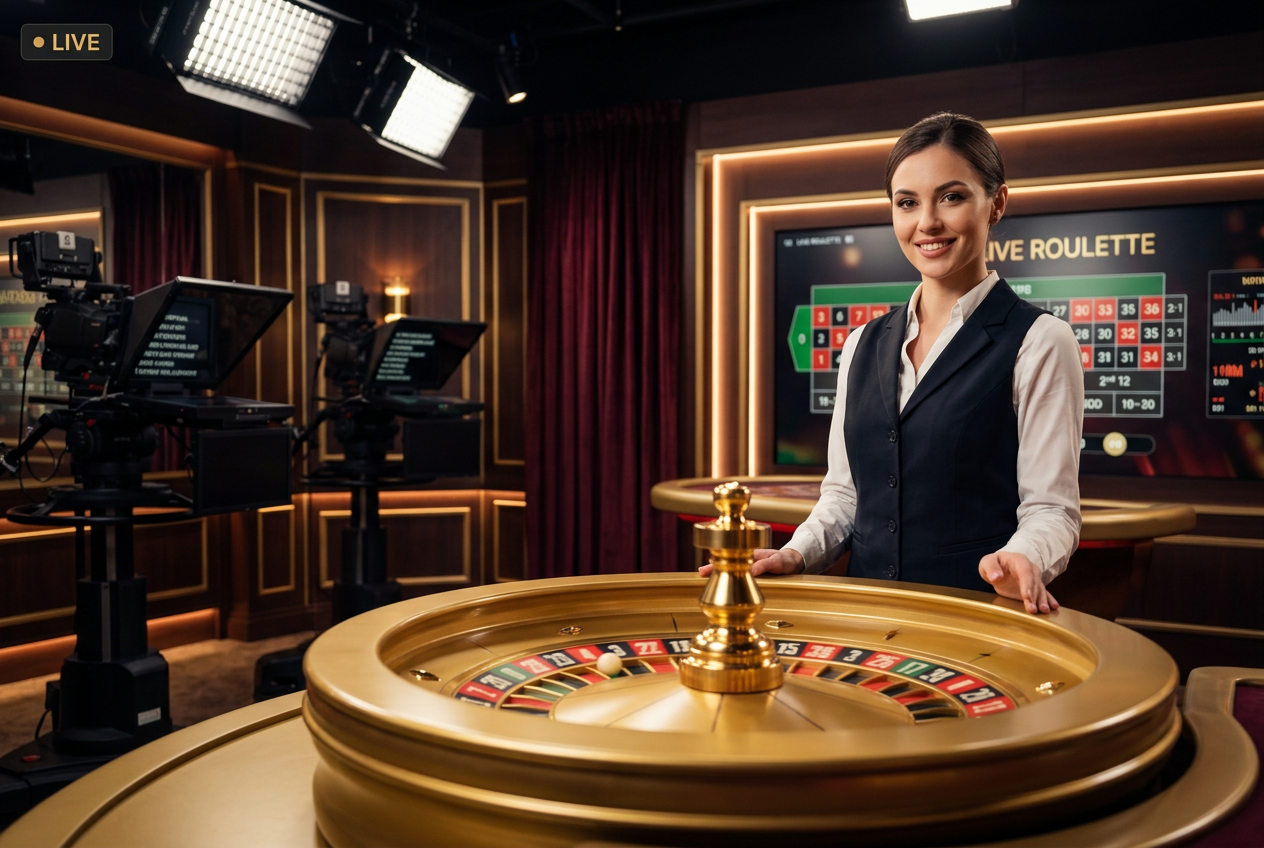 Profesjonalne studio ruletki live z krupierem i nowoczesnym kołem